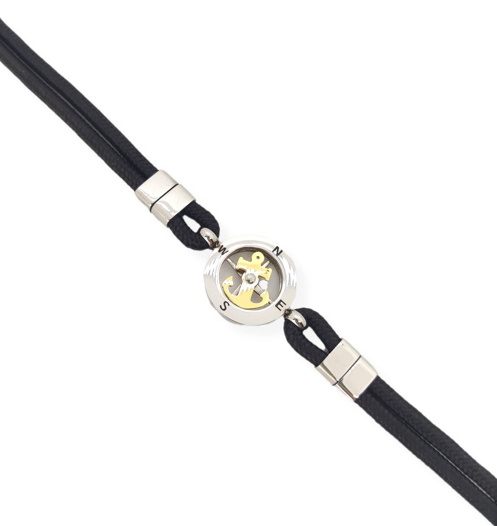 Habibi Jewels Bracciale Ancora Uomo in Acciaio e Cordino Nero con Centrale Dorata Chiusura ad Incastro Braccialetto Navy Idea Regalo Festa del Papà Compleanno Laurea