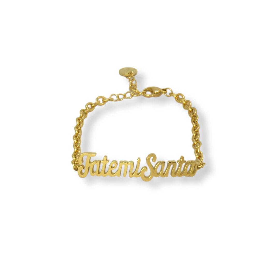 Habibi Jewels Bracciale in Acciaio da Donna con scritta FATEMI SANTA Color Oro Gold Catena a Maglie Braccialetto Chiusura Moschettone Compleanno Laurea Onomastico Festa della Mamma Festa della Donna