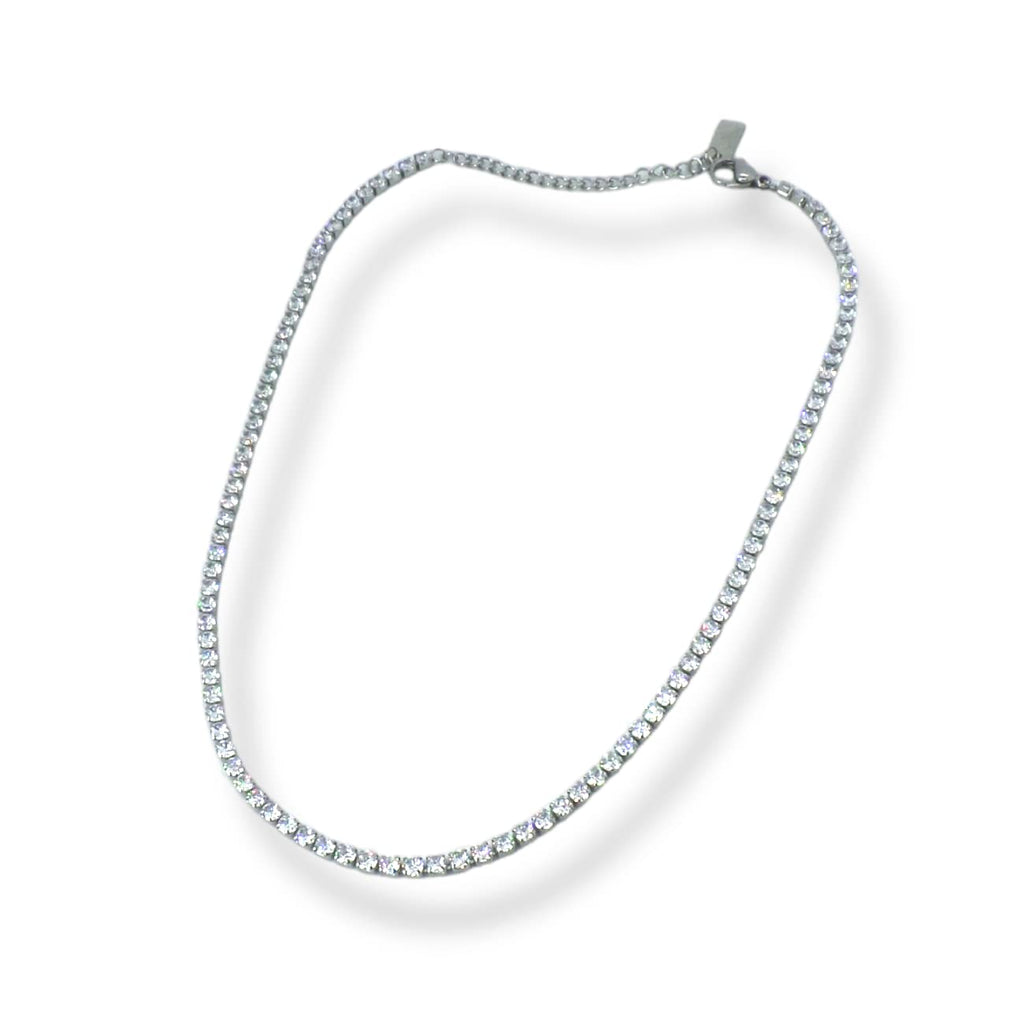Habibi Jewels Collana Tennis Girocollo da Donna in Acciaio con Strass Bianchi Chiusura a Moschettone Lunghezza Regolabile Compleanno Festa della Mamma Natale Onomastico Festa della Donna