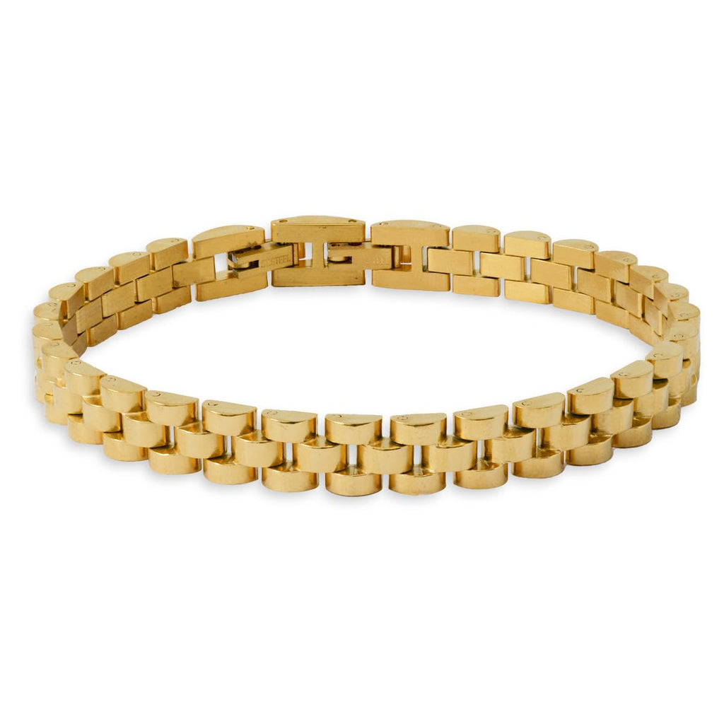 Habibi Jewels Bracciale Uomo Acciaio Maglia President Gold Dorato Chiusura a Levetta Braccialetto Bracelet for Man Idea Regalo Festa del Papà Compleanno Onomastico Natale