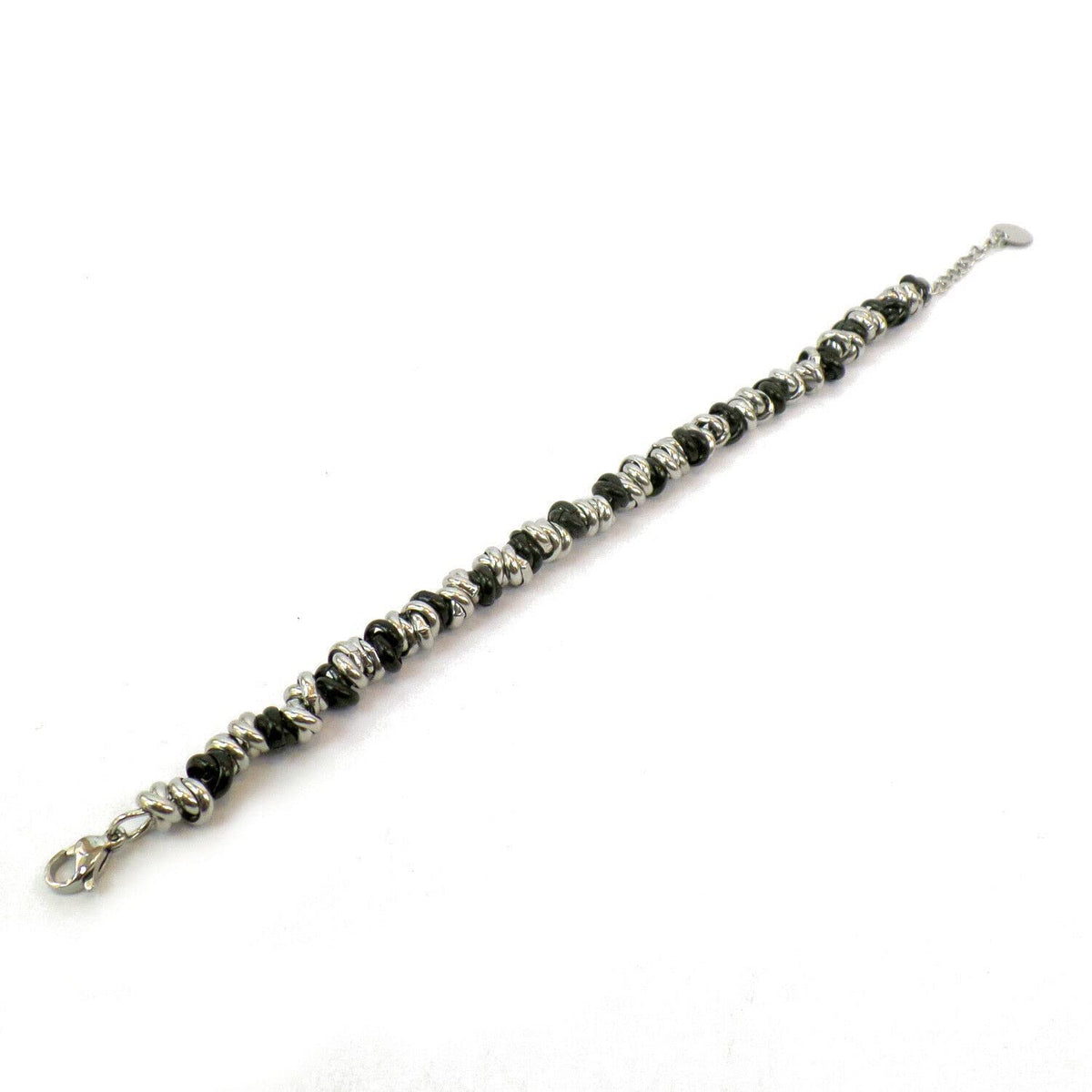 Bracciale Cerchietti Donna in Acciaio con Nodini Intrecciati Acciaio e Nero Chiusura a Moschettone Braccialetto Bracelet for Woman Idea Regalo Festa della Mamma Festa della Donna Compleanno Laurea