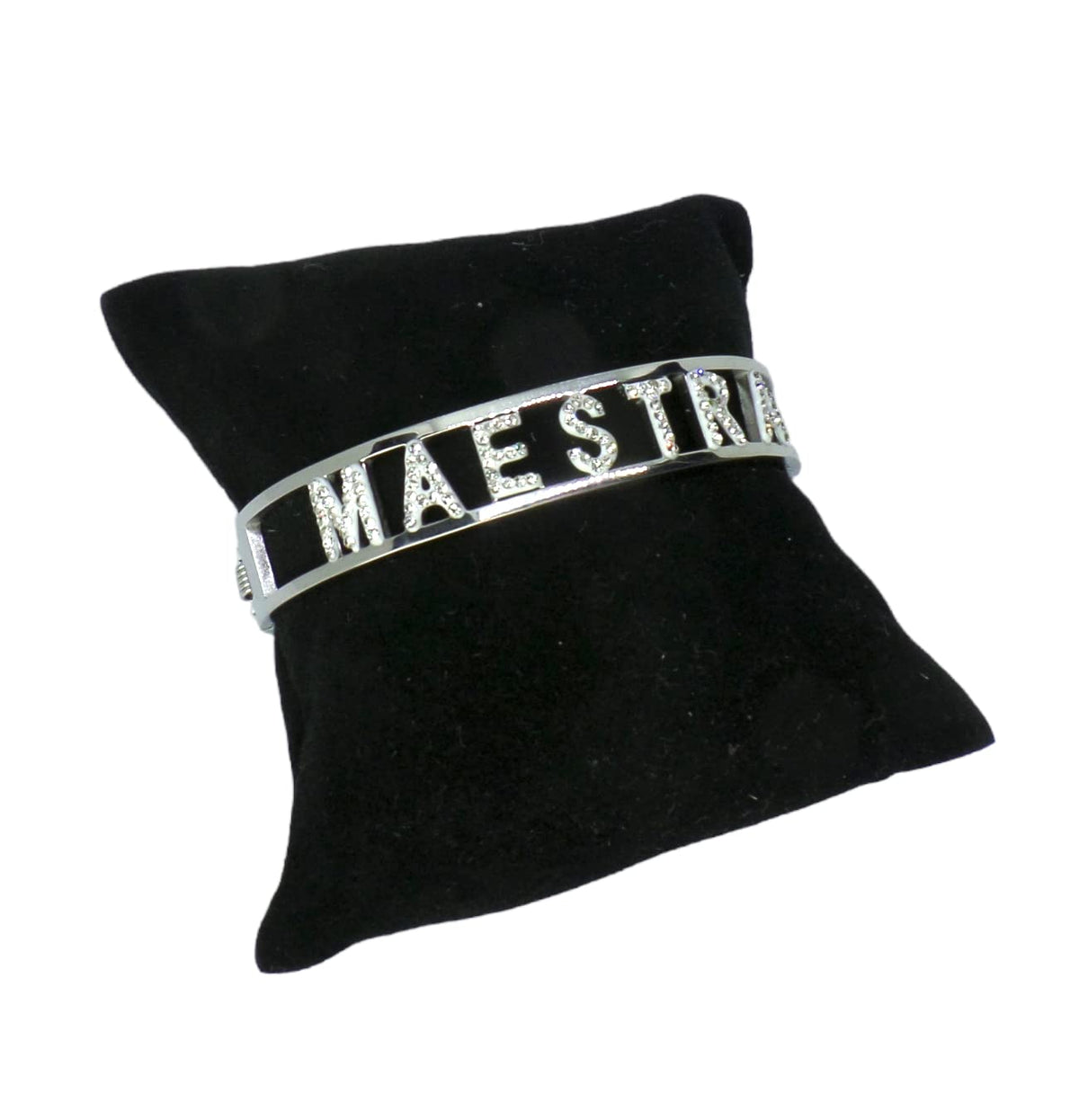 Habibi Jewels Bracciale MAESTRA in Acciaio Modello Rigido da Donna con Scritta Zirconi Bianchi Braccialetto Chiusura a Manetta Bracelet Woman Idea Regalo Insegnante Scuola Compleanno Laurea Amicizia