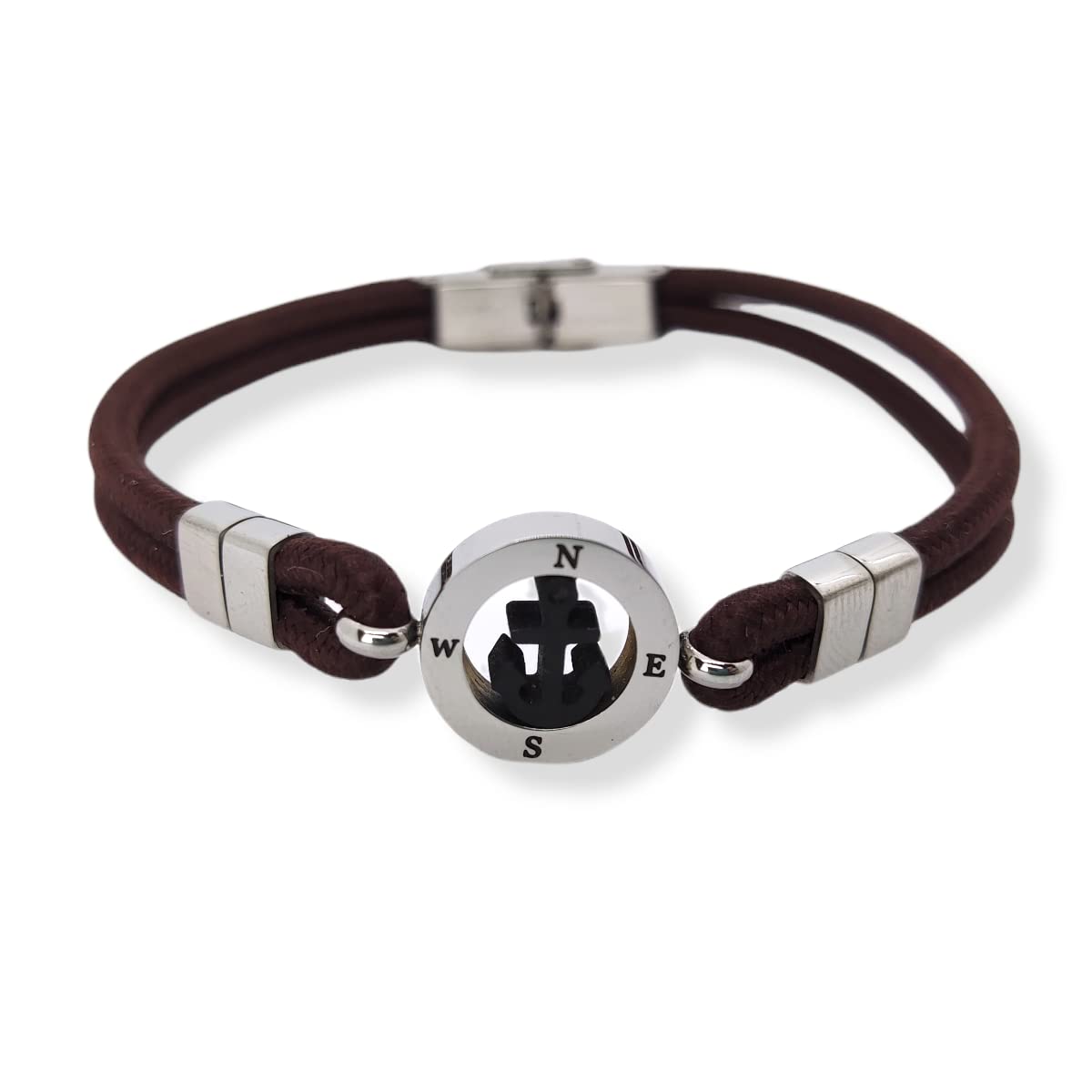 Habibi Jewels Bracciale Ancora Uomo in Acciaio e Cordino Marrone Nera Chiusura ad Incastro Braccialetto Navy Idea Regalo Festa del Papà Compleanno Laurea
