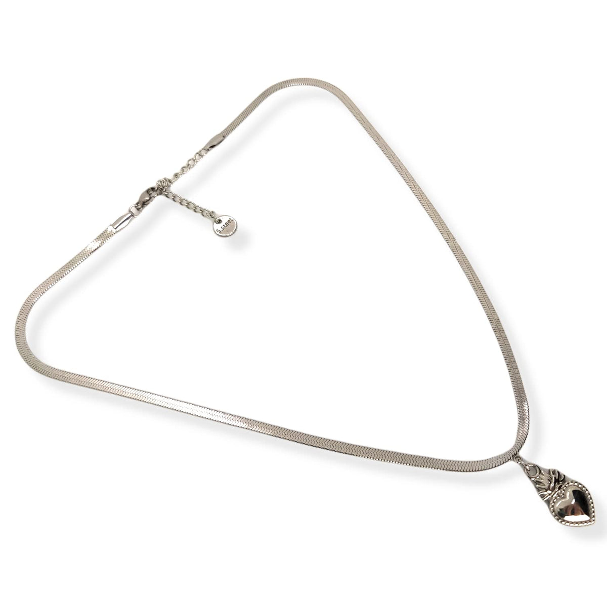 Habibi Jewels Collana da Donna in Acciaio Modello Piatto Snake con Ciondolo Sacro Cuore Ex Voto Idea Regalo Compleanno Festa della Mamma Natale