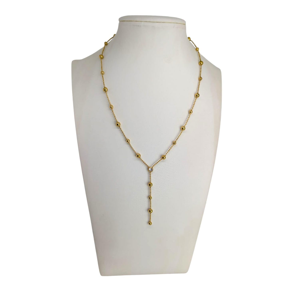 Habibi Jewels Collana da Donna in Acciaio Gold con Sfere e Punto Luce centrale Modello a Y Ideale per Occasioni Speciali Idea Regalo Ragazza Compleanno Festa della Mamma Natale
