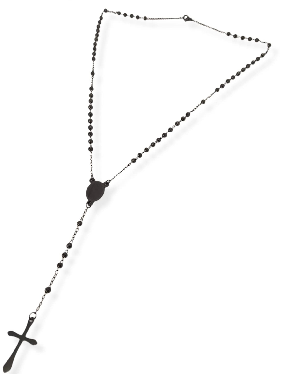 Habibi Jewels Collana Rosario in Acciaio da Uomo Donna Nera Grani Perline 4 mm Medaglietta Madonnina e Ciondolo Croce Idea Regalo Compleanno Laurea Onomastico Comunione