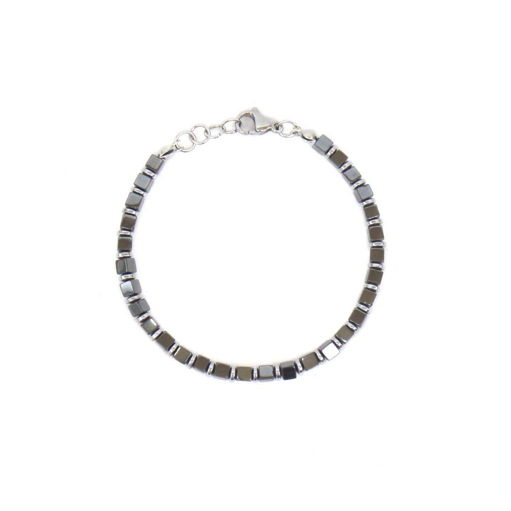 Bracciale Regolabile Uomo Donna Bracciale con Pietre Dure Naturali Ematite a cubetti e moschettone in Acciaio