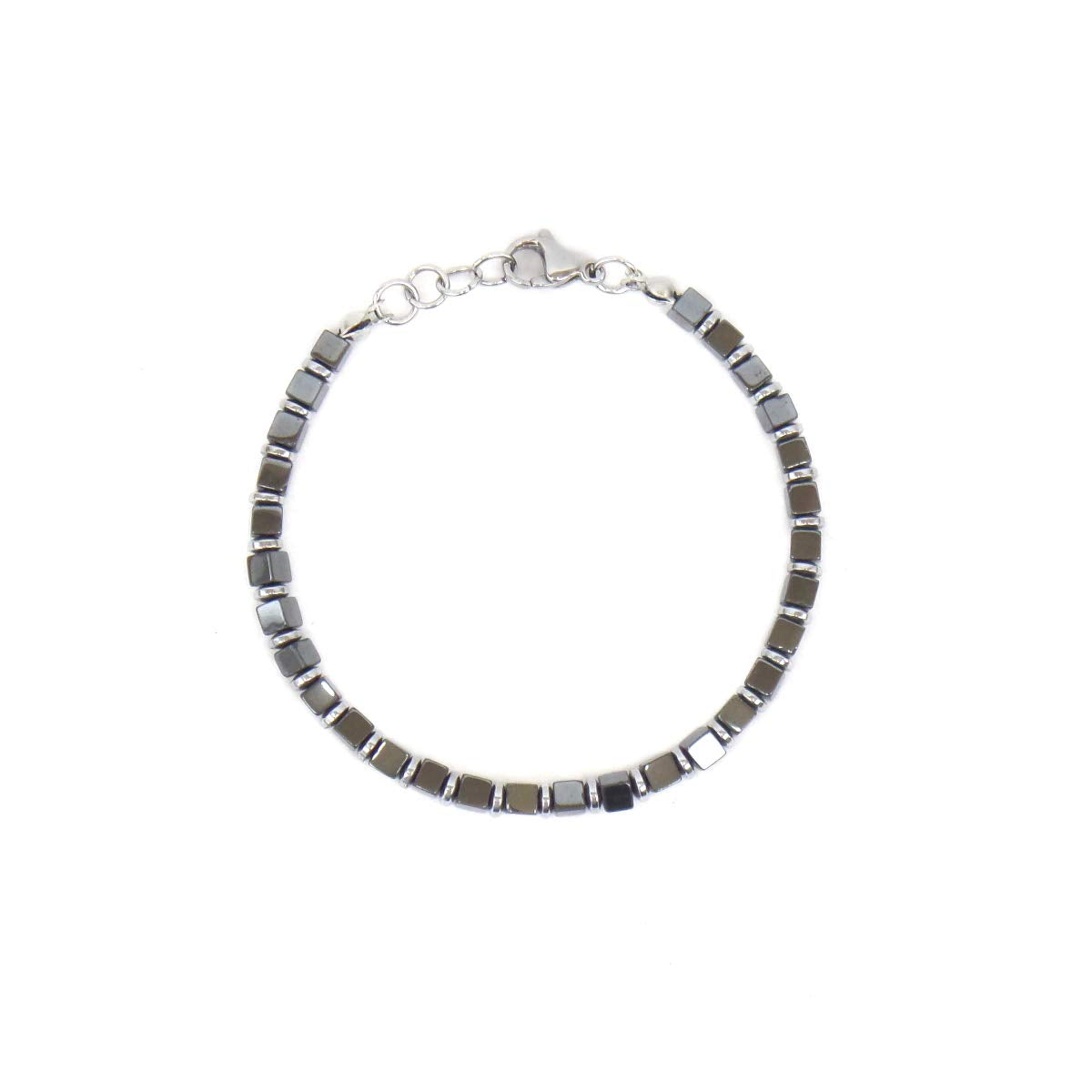 Bracciale Regolabile Uomo Donna Bracciale con Pietre Dure Naturali Ematite a cubetti e moschettone in Acciaio