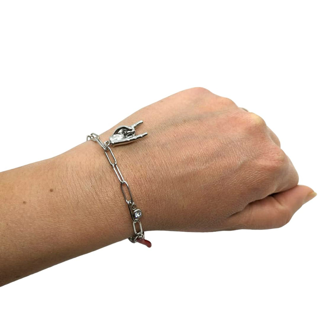 Habibi Jewels Bracciale in Acciaio da Donna con Sacro Cuore Corna Cornetto Portafortuna Braccialetto Scaramantico Chiusura Moschettone Cuore Compleanno Laurea Onomastico Festa della Mamma
