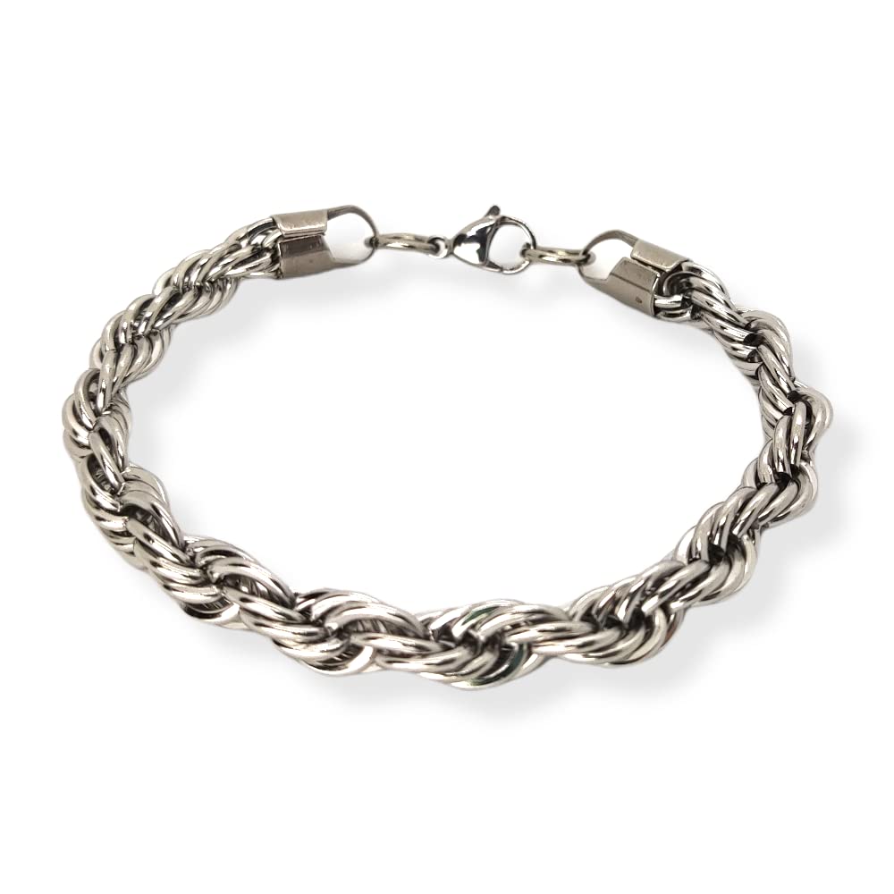 Habibi Jewels Bracciale da Uomo in Acciaio Modello Catena Corda Intrecciata Treccia Torcione Braccialetto Idea Regalo Festa del Papà Compleanno Laurea