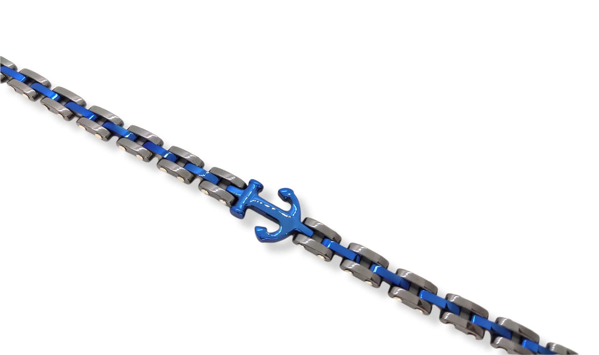 Habibi Jewels Bracciale Ancora Uomo Acciaio Grigio e Blu Chiusura Regolabile Bracelet man Braccialetto Festa del papà Regalo Compleanno Laurea Natale Onomastico