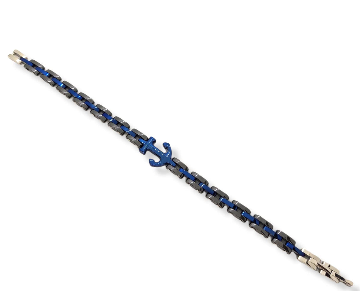 Habibi Jewels Bracciale Ancora Uomo Acciaio Grigio e Blu Chiusura Regolabile Bracelet man Braccialetto Festa del papà Regalo Compleanno Laurea Natale Onomastico