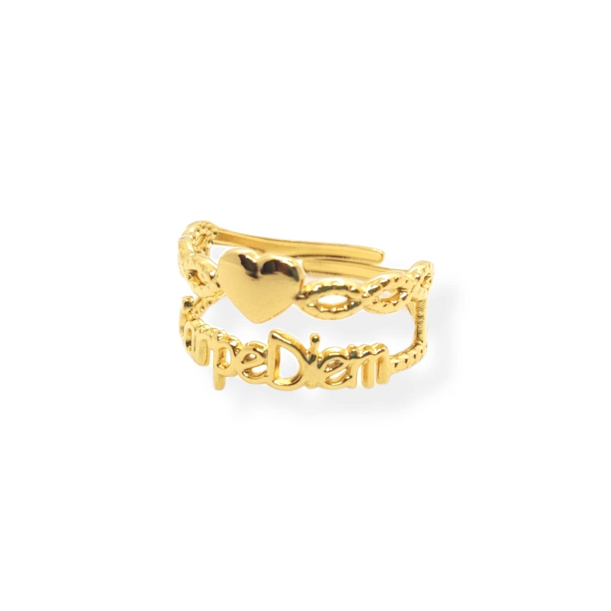 Habibi Jewels Anello da Donna in Acciaio Con Scritta Carpe Diem Color Oro Giallo Gold Regolabile Ring for Woman Idea Regalo Festa della donna compleanno Natale