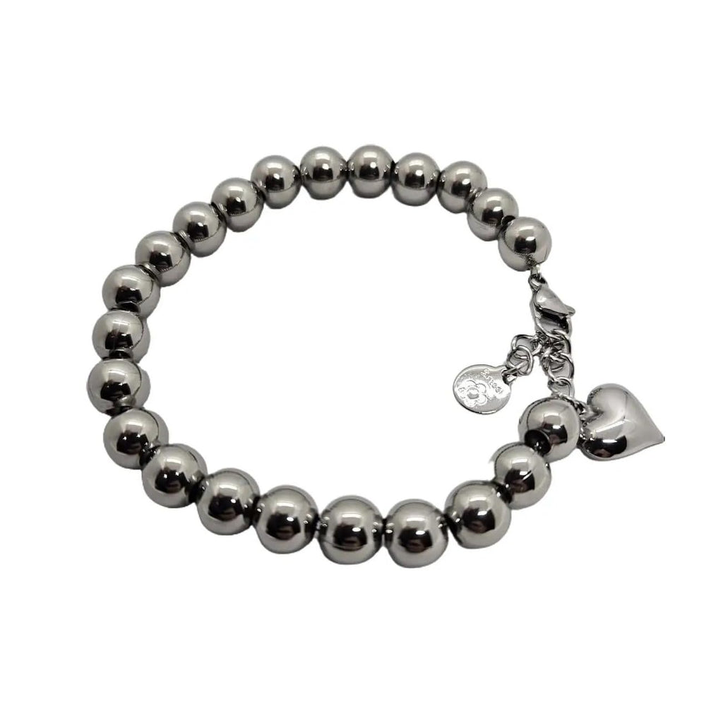 Habibi Jewels Bracciale Sfere e Cuore Sonaglio in Acciaio Silver Argentato 8 mm da Donna - Palline in Acciaio - Idea Regalo Ragazza Compleanno Festa della Mamma Natale