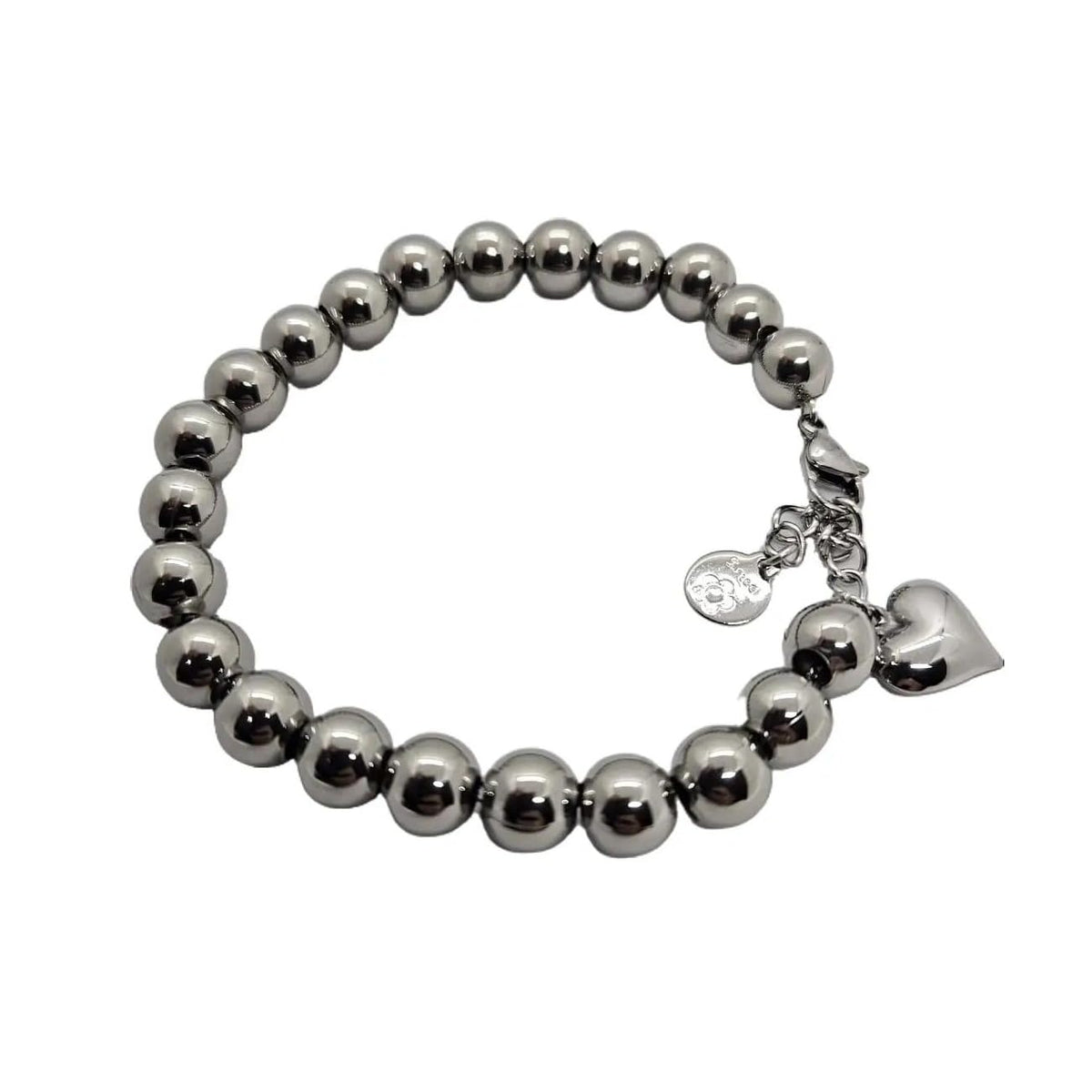 Habibi Jewels Bracciale Sfere e Cuore Sonaglio in Acciaio Silver Argentato 8 mm da Donna - Palline in Acciaio - Idea Regalo Ragazza Compleanno Festa della Mamma Natale