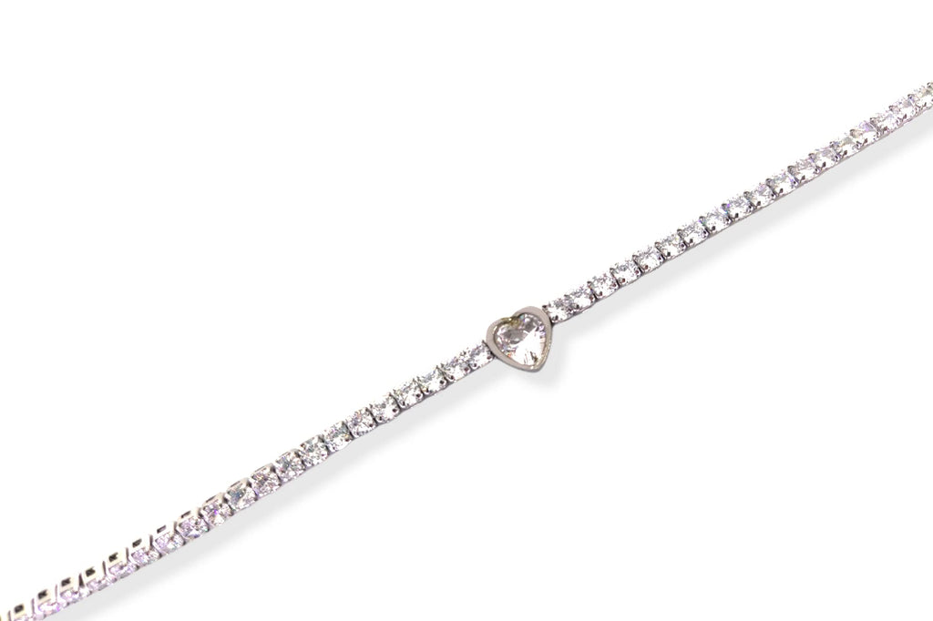 Habibi Jewels Bracciale Tennis Donna in Acciaio con Cuore Brillantino Bianco e Strass Brillantini Braccialetto Idea Regalo Festa della Mamma Compleanno Laurea