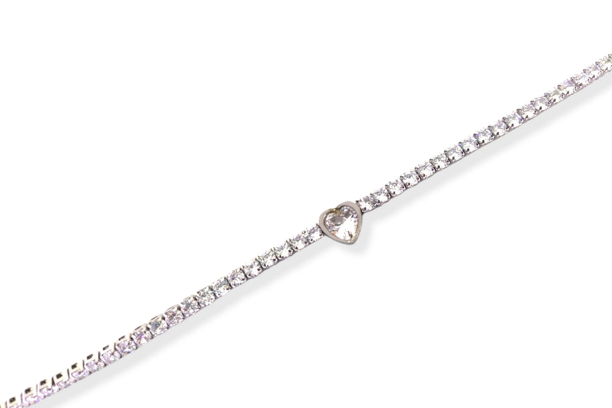 Habibi Jewels Bracciale Tennis Donna in Acciaio con Cuore Brillantino Bianco e Strass Brillantini Braccialetto Idea Regalo Festa della Mamma Compleanno Laurea