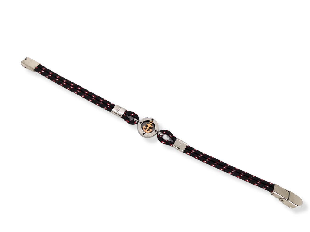 Habibi Jewels Bracciale Ancora Uomo in Acciaio e Cordino Nero e Rosso con Chiusura ad Incastro Braccialetto Navy Idea Regalo Festa del Papà Compleanno Laurea