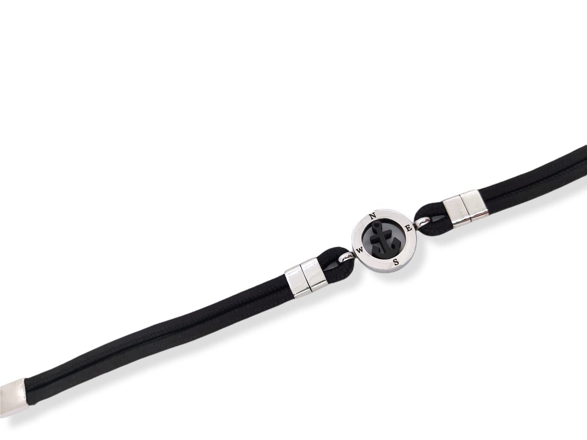 Habibi Jewels Bracciale Ancora da Uomo in Acciaio e Cordino Nero con Chiusura ad Incastro Braccialetto Navy Idea Regalo Festa del Papà Compleanno Laurea