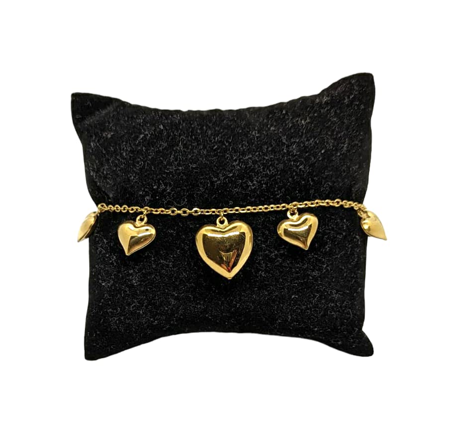 Habibi Jewels Bracciale in Acciaio da Donna con Cuori Pendenti Color Oro Gold Catena a Maglia Braccialetto Chiusura Moschettone Cuore Compleanno Laurea Onomastico Festa della Mamma
