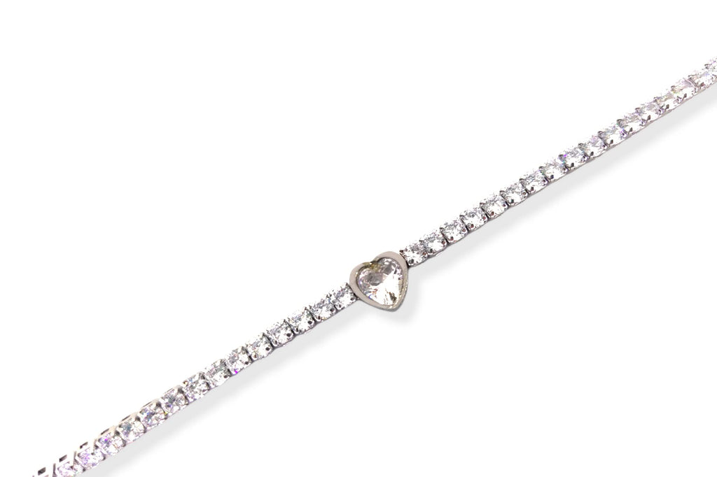 Habibi Jewels Bracciale Tennis Donna in Acciaio con Cuore Brillantino Bianco e Strass Brillantini Braccialetto Idea Regalo Festa della Mamma Compleanno Laurea