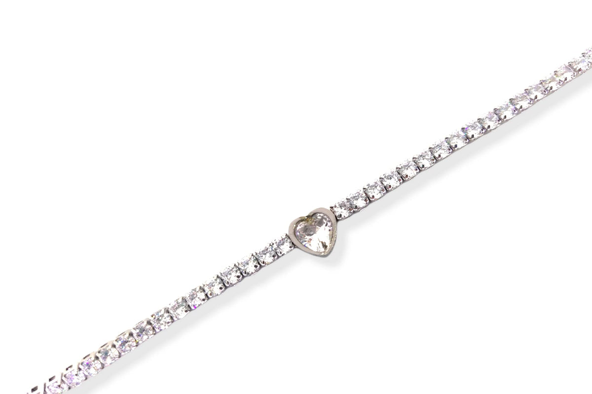 Habibi Jewels Bracciale Tennis Donna in Acciaio con Cuore Brillantino Bianco e Strass Brillantini Braccialetto Idea Regalo Festa della Mamma Compleanno Laurea
