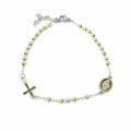 Habibi Jewels Bracciale Rosario in Acciaio colore Acciaio e Giallo da Uomo Donna con Croce e Medaglietta Braccialetto Unisex