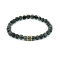 Bracciale Elastico con pietre dure naturali Ossidiana Fiocco di Neve 6 mm ed elemento centrale in argento 925 per Uomo Donna Made in Italy artigianale Fatto a mano