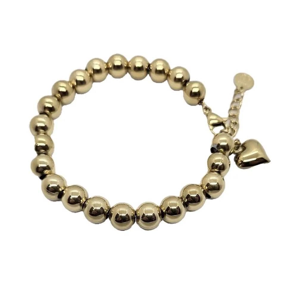 Habibi Jewels Bracciale Sfere e Cuore Sonaglio in Acciaio Gold Dorato 8 mm da Donna - Palline in Acciaio - Idea Regalo Ragazza Compleanno Festa della Mamma Natale