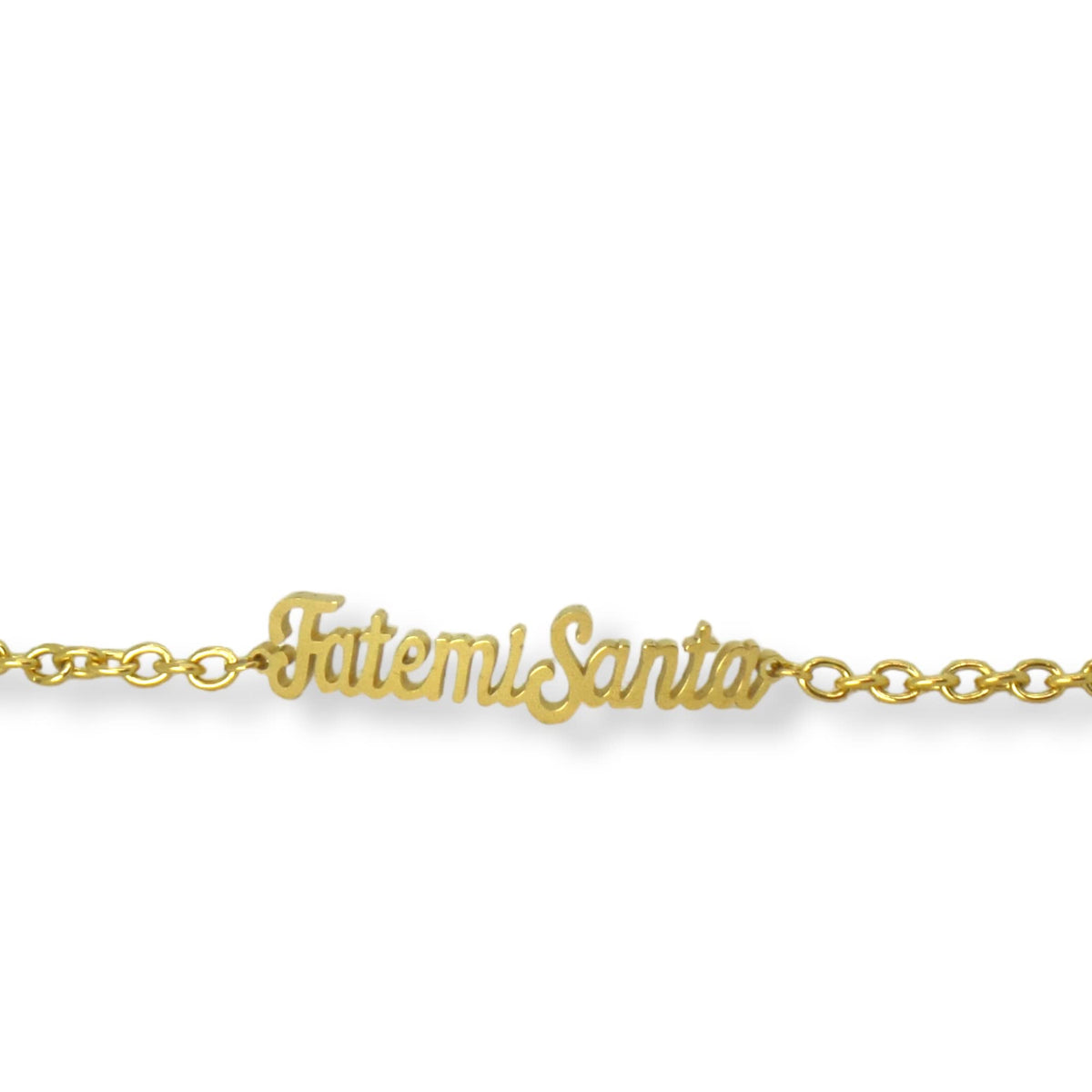 Habibi Jewels Bracciale in Acciaio da Donna con scritta FATEMI SANTA Color Oro Gold Catena a Maglie Braccialetto Chiusura Moschettone Compleanno Laurea Onomastico Festa della Mamma Festa della Donna