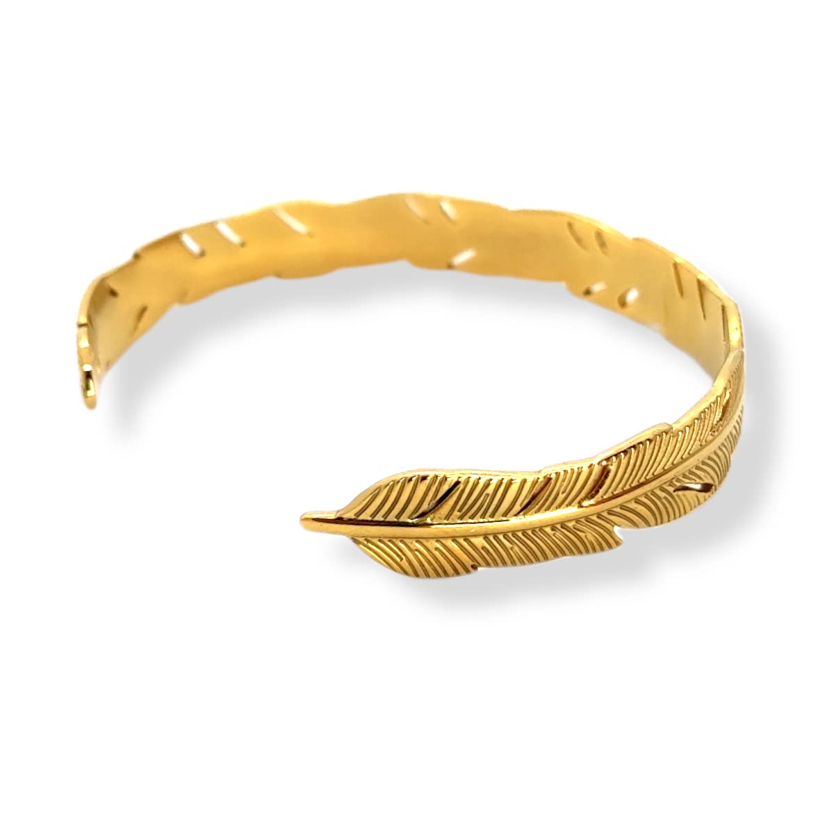 Habibi Jewels Bracciale Fascia Donna Uomo in Acciaio Modello Rigido Gold Color Oro Giallo Dorato con Piuma Regolabile Bracelet for Man Regalo Uomo Festa del Papà Compleanno Laurea Natale
