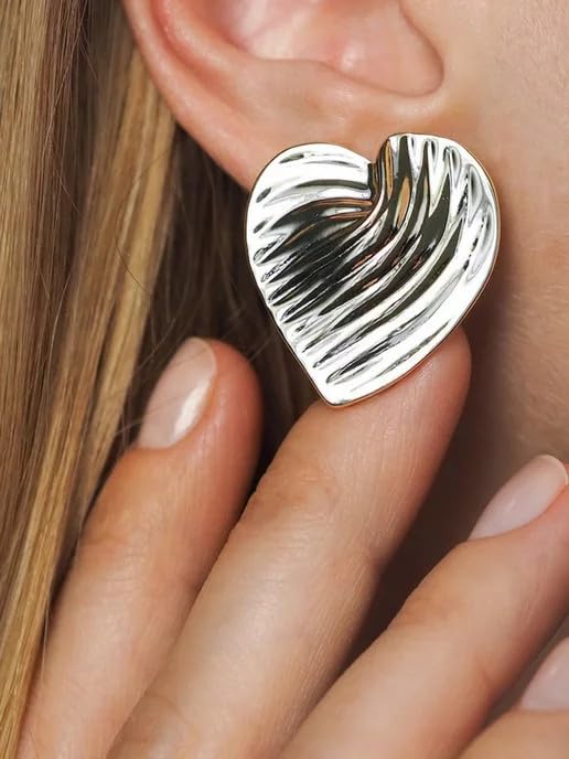 Habibi Jewels Orecchini da Donna Cuore Colore Silver Argentato in Acciaio Inossidabile modello Cuore Rigato Anallergico Idea Regalo Compleanno Laurea Festa