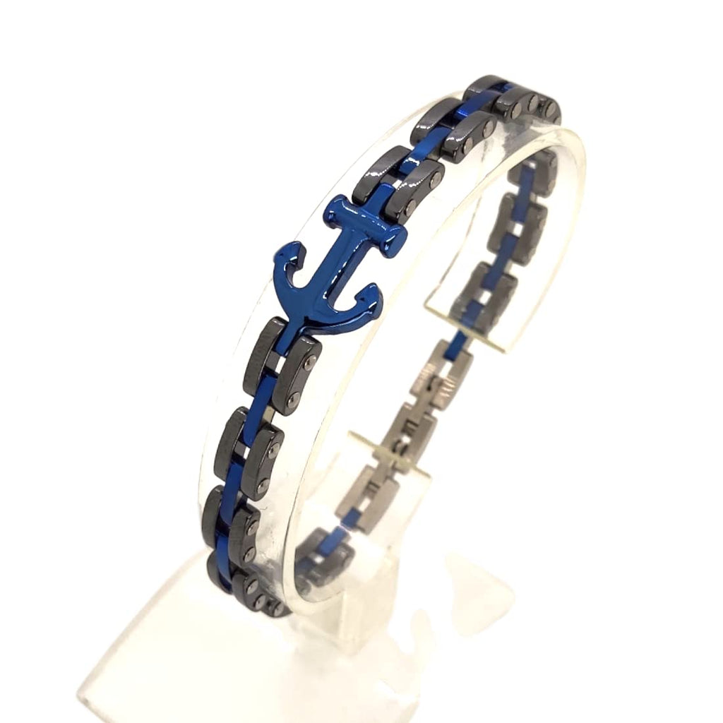 Habibi Jewels Bracciale Ancora Uomo Acciaio Grigio e Blu Chiusura Regolabile Bracelet man Braccialetto Festa del papà Regalo Compleanno Laurea Natale Onomastico