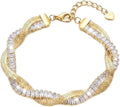 Bracciale Intrecciato Snake e Tennis Gold con Cristalli Baguette in Acciaio Design Elegante Idea Regalo