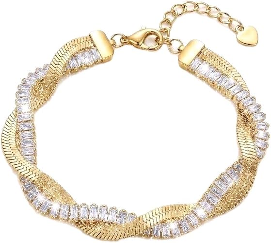 Bracciale Intrecciato Snake e Tennis Gold con Cristalli Baguette in Acciaio Design Elegante Idea Regalo