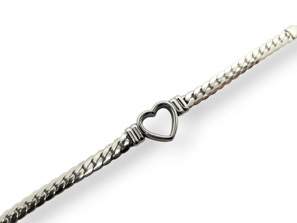 Habibi Jewels Bracciale da Donna in Acciaio con Cuore Centrale Silver Catena a Maglia Cubana Regolabile Braccialetto Idea Regalo Festa della Mamma Compleanno Onomastico Natale