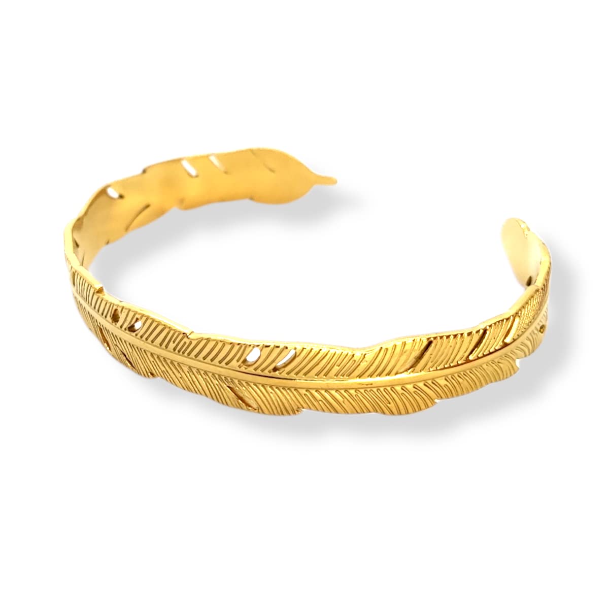 Habibi Jewels Bracciale Fascia Donna Uomo in Acciaio Modello Rigido Gold Color Oro Giallo Dorato con Piuma Regolabile Bracelet for Man Regalo Uomo Festa del Papà Compleanno Laurea Natale