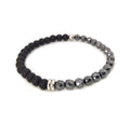 Habibi Jewels Bracciale da Uomo Elastico in Pietre Dure Onice Satinata ed Ematite Sfaccettata da 6 mm, con Elementi in Acciaio Finitura Lucida Lavorazione Artigianale Fatto a Mano Made in Italy