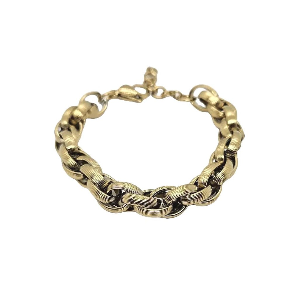 Habibi Jewels Bracciale da Donna in Acciaio Gold Dorato Modello Torchon Intrecciato Rigato Idea Regalo Ragazza Compleanno Festa della Mamma Natale