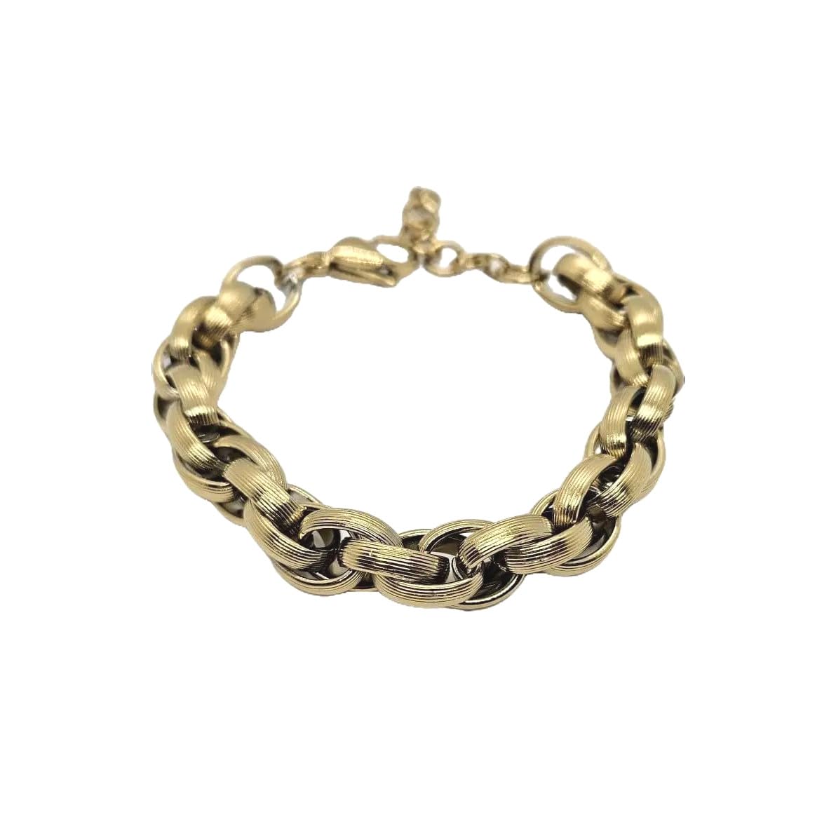 Habibi Jewels Bracciale da Donna in Acciaio Gold Dorato Modello Torchon Intrecciato Rigato Idea Regalo Ragazza Compleanno Festa della Mamma Natale
