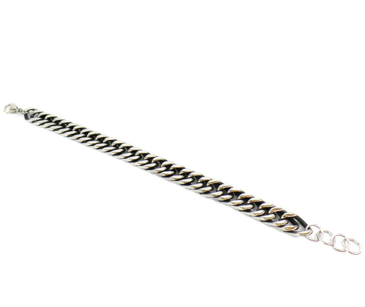 Habibi Jewels Bracciale da Uomo Modello Catena Moto A Maglia Stretta in Acciaio E Nero Braccialetto Regolabile 10 MM