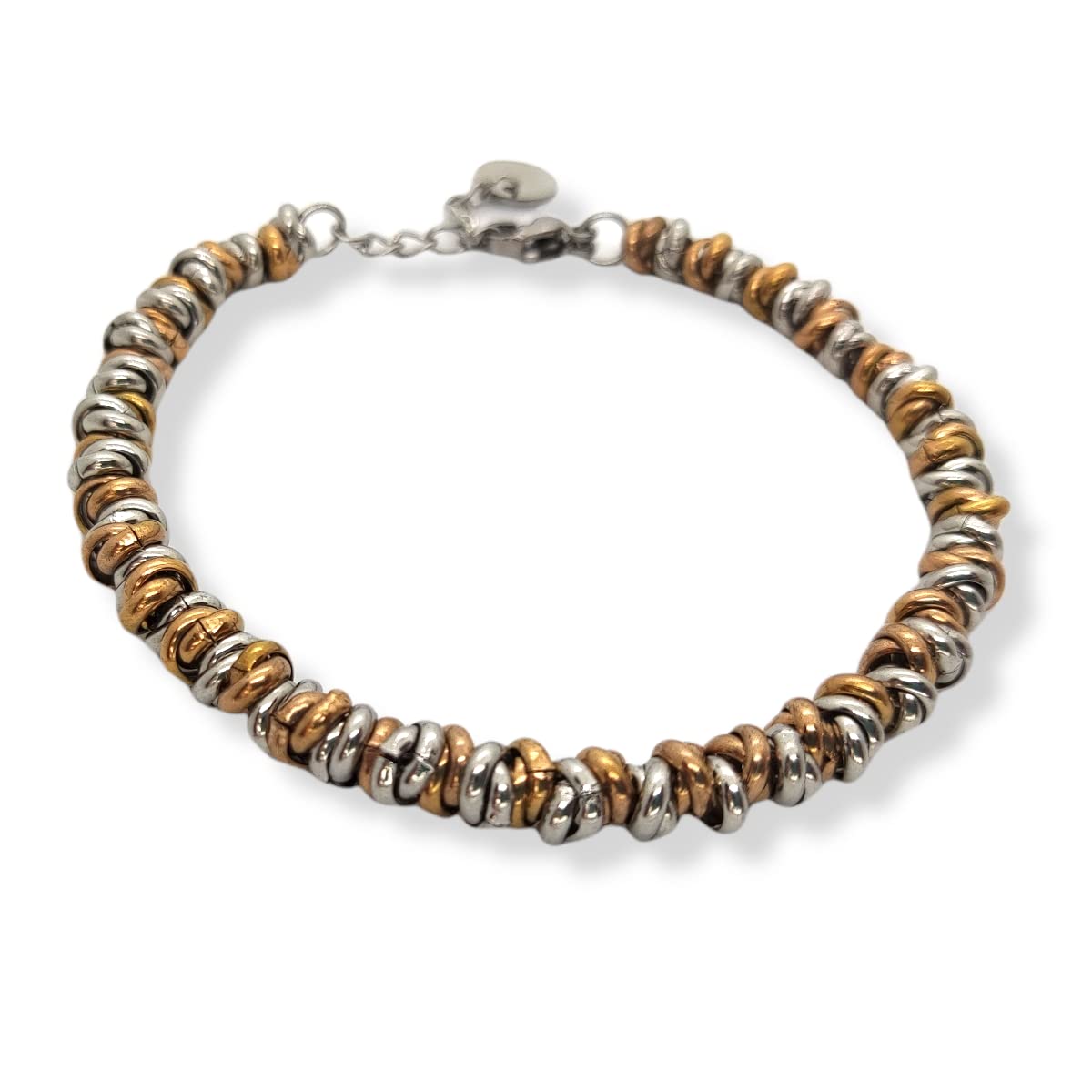 Bracciale Cerchietti Donna in Acciaio con Nodini Intrecciati Bronzo Chiusura a Moschettone Braccialetto Ragazza Bracelet for Woman Idea Regalo Festa della Mamma Festa della Donna Compleanno Laurea