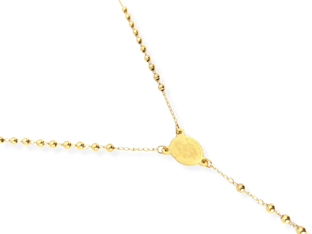 Habibi Jewels Collana Rosario in Acciaio da Uomo Donna Oro Giallo Dorata Grani Perline 4 mm Dorata Medaglietta Madonnina e Ciondolo Croce Idea Regalo Compleanno Laurea Onomastico Comunione