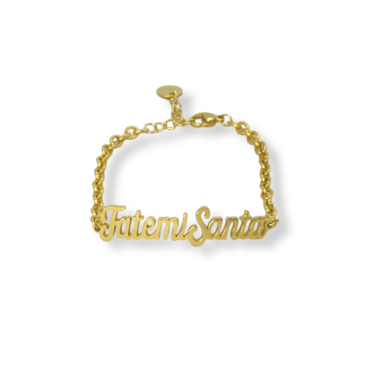 Habibi Jewels Bracciale in Acciaio da Donna con scritta FATEMI SANTA Color Oro Gold Catena a Maglie Braccialetto Chiusura Moschettone Compleanno Laurea Onomastico Festa della Mamma Festa della Donna