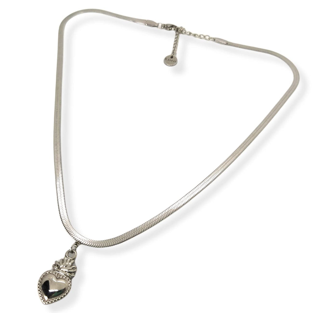 Habibi Jewels Collana da Donna in Acciaio Modello Piatto Snake con Ciondolo Sacro Cuore Ex Voto Idea Regalo Compleanno Festa della Mamma Natale