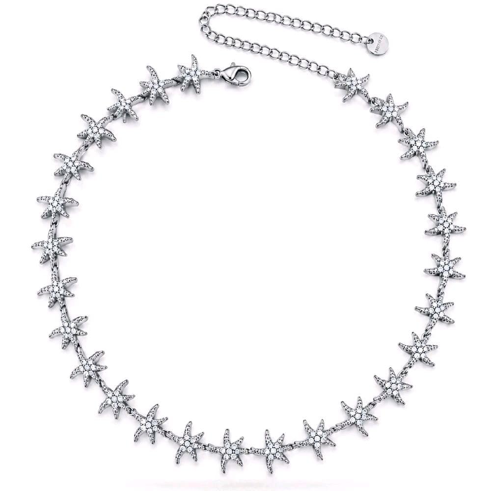Collana Girocollo Stella Marina Brillantini Strass double face in Acciaio inossidabile da Donna Regolabile con catenina Choker Idea Regalo Estate Ragazza Donna Versatile Compleanno (Silver)