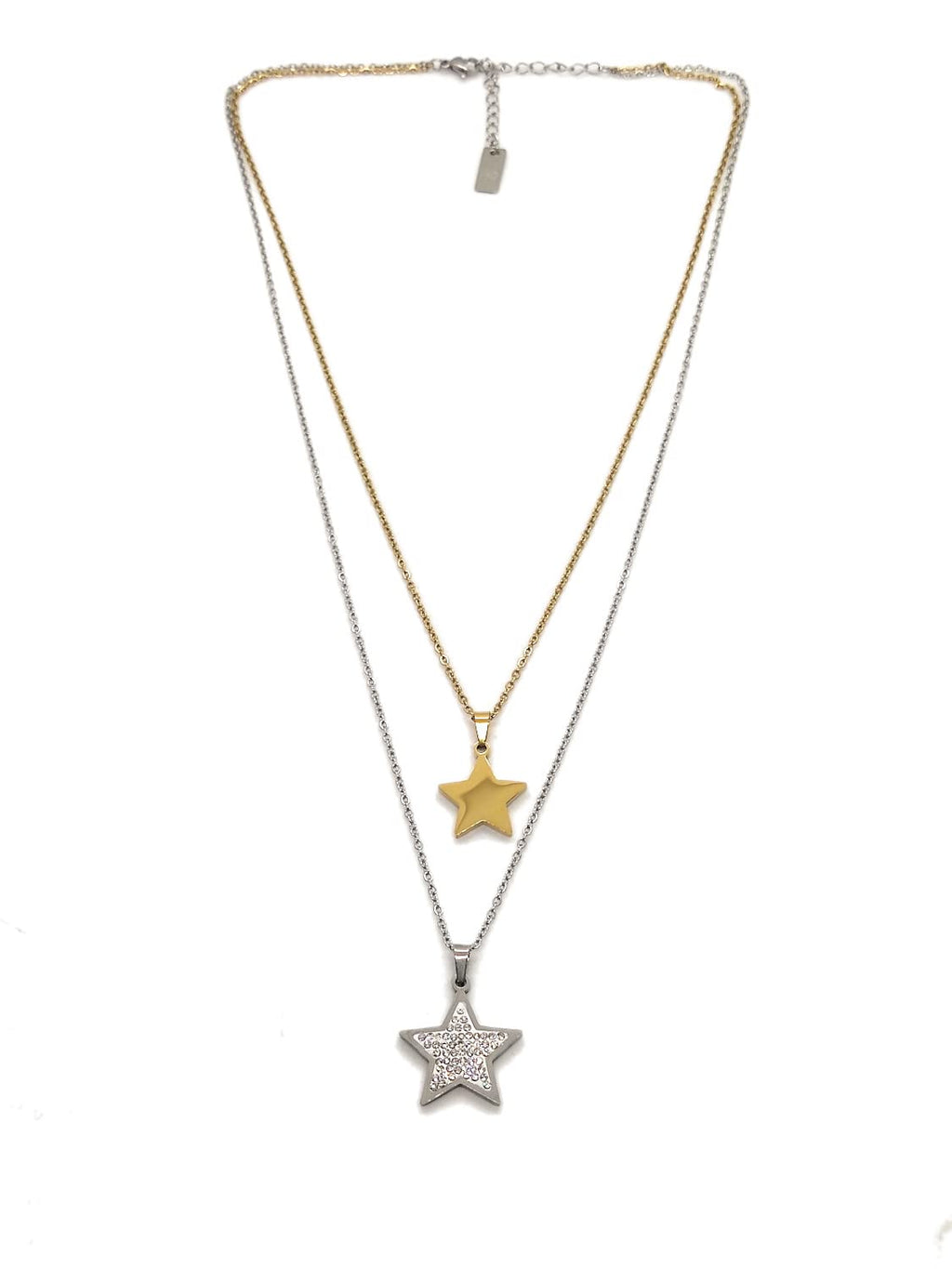 Habibi Jewels Collana da Donna in Acciaio Doppio Filo con Stelle e Strass Silver Color Oro Gold Stella Amore Amicizia Idea Regalo San Valentino Compleanno Laurea