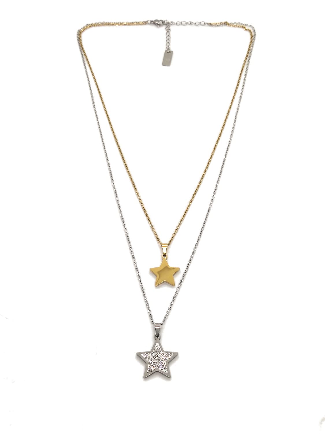 Habibi Jewels Collana da Donna in Acciaio Doppio Filo con Stelle e Strass Silver Color Oro Gold Stella Amore Amicizia Idea Regalo San Valentino Compleanno Laurea