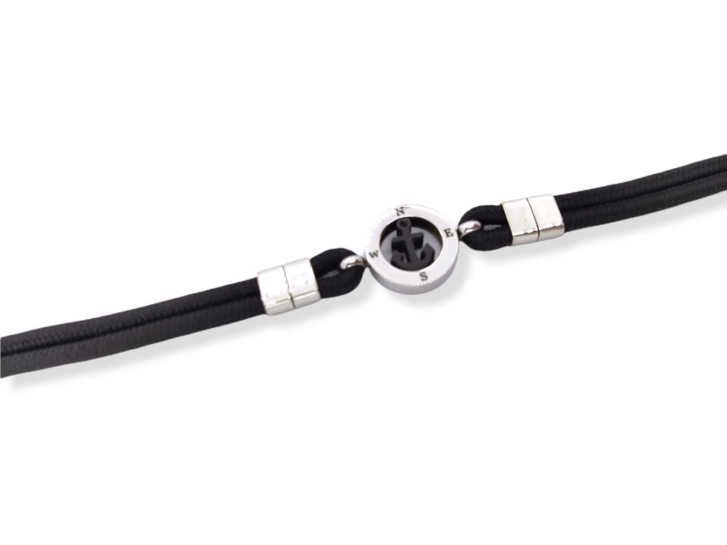Habibi Jewels Bracciale Ancora da Uomo in Acciaio e Cordino Nero con Chiusura ad Incastro Braccialetto Navy Idea Regalo Festa del Papà Compleanno Laurea