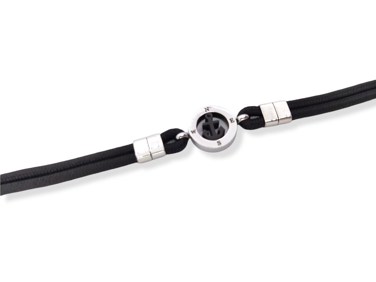 Habibi Jewels Bracciale Ancora da Uomo in Acciaio e Cordino Nero con Chiusura ad Incastro Braccialetto Navy Idea Regalo Festa del Papà Compleanno Laurea